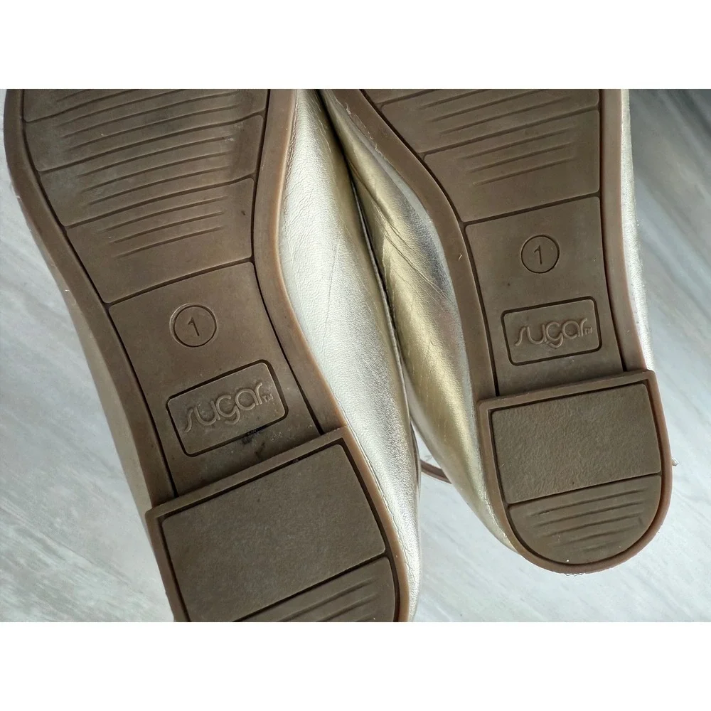 Sugar Kids Gold Glitter Bow Ballet Flats Toddler Size 1 Ankle Strap Shoes